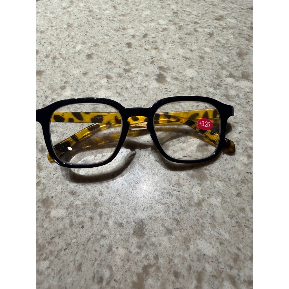 Oversized Square Reading Glasses +3.25 Black Yellow Tortoise Shell Frames - Picture 2 of 2